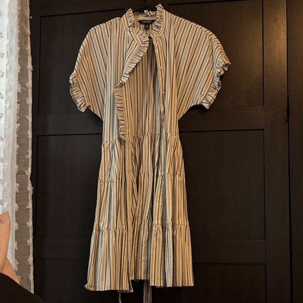 Ralph Lauren Cream and Blue Striped Midi Dress